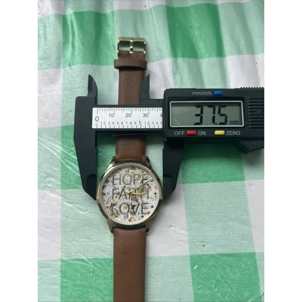 Hope Faith Love Gold Tone Brown Band Women’s Quartz Watch